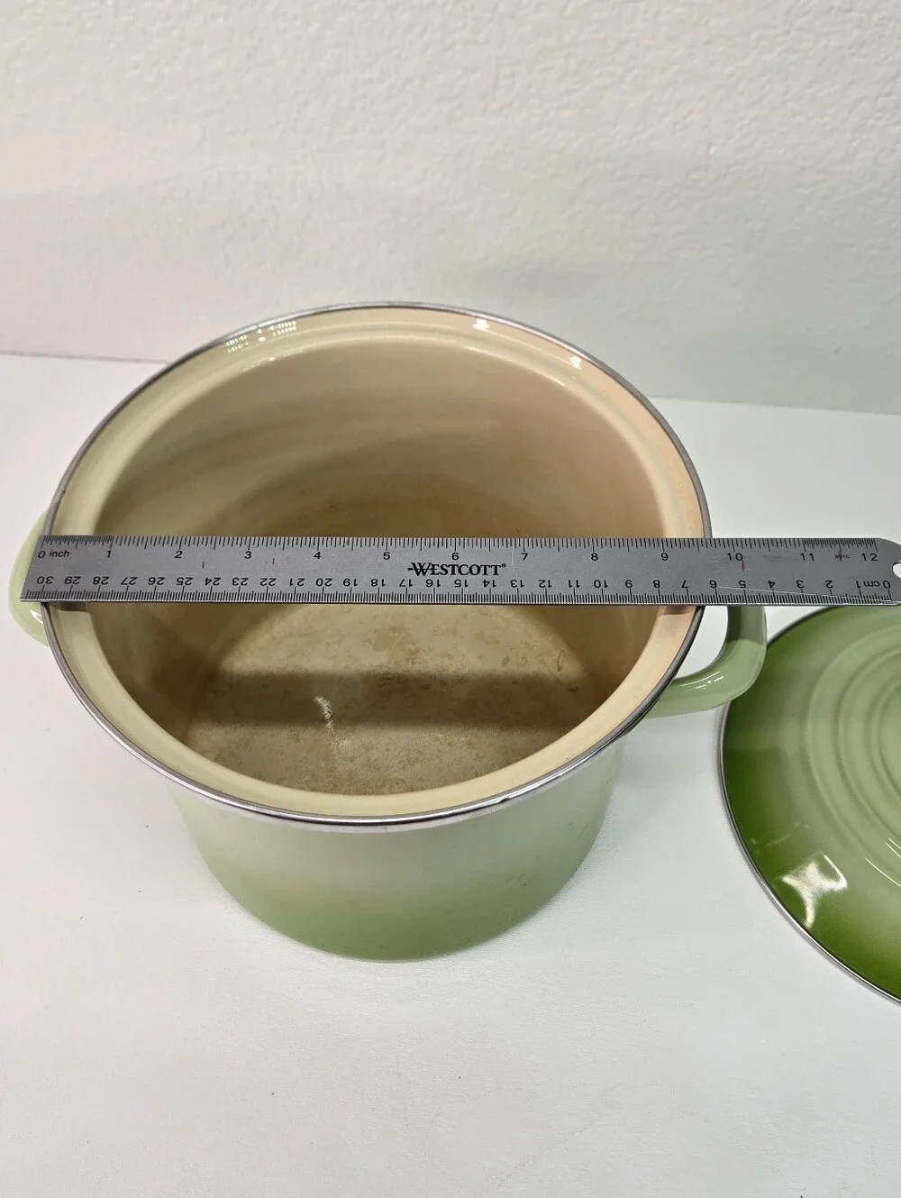 VTG Le Creuset Enamel on Steel Stockpot 6 Qt Green Soup Pot Pan w Lid Palm Ombre